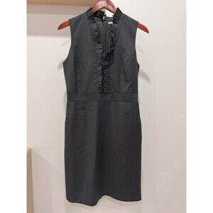 J McLaughlin Womens Sz 6 Black Sleeveless Ruffle Neck Lined Sheath Dress Career
